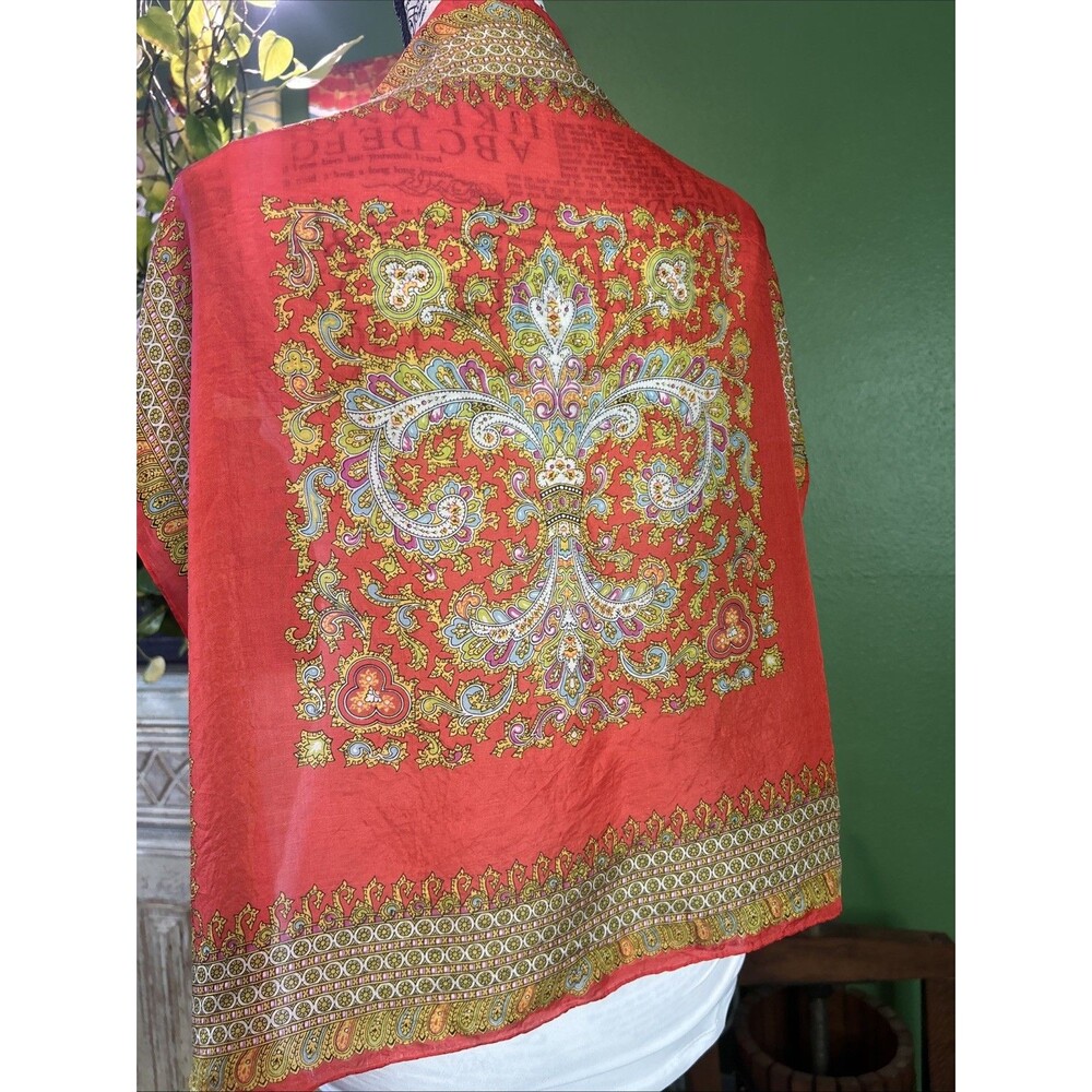 Vintage Scarf Most Likely Silk 23x23 Square Orange Gold Purple